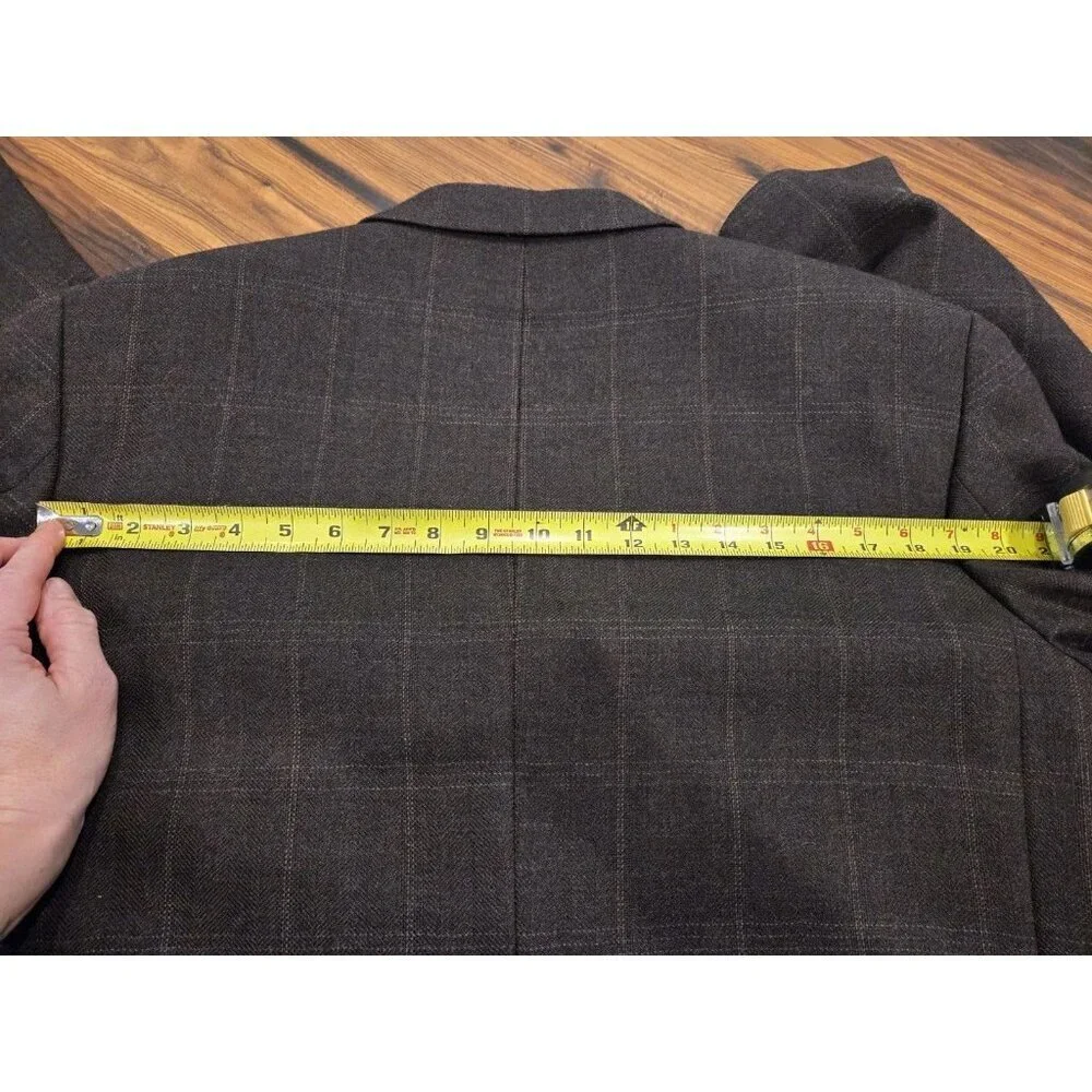Oscar de la Renta 42S Wool Blazer Brown Windowpane Plaid 2 Button Lined
